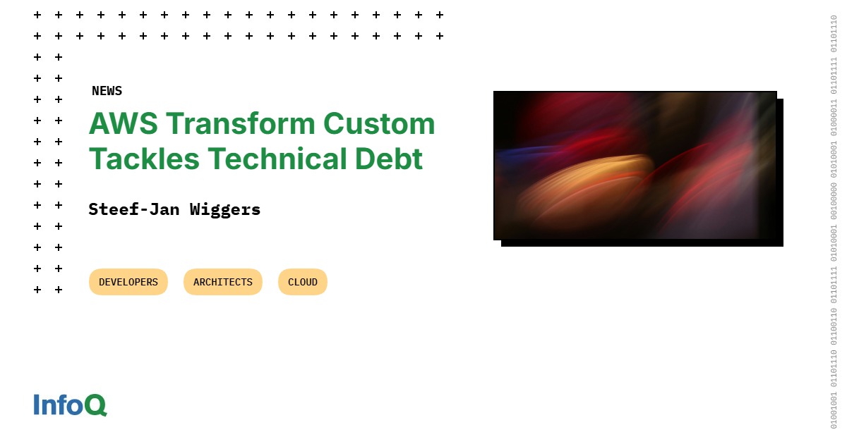 InfoQ's tweet card. AWS Transform Custom revolutionizes code modernization with AI-driven, out-of-the-box transformations for Java, Node.js, and Python. This enterprise-focused tool accelerates application upgrades by...
