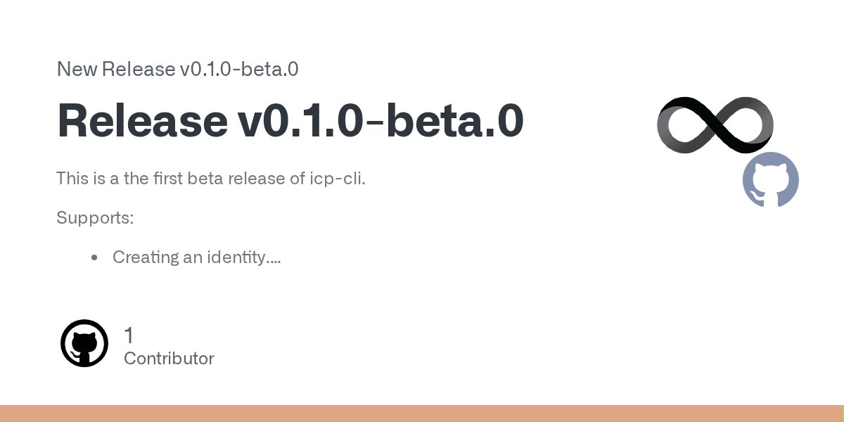 DFINITYDev's tweet card. This is a the first beta release of icp-cli. Supports: Creating an identity. Launching a local network with pocket-ic. Executing operations against a network. Building and deploying canisters to a...