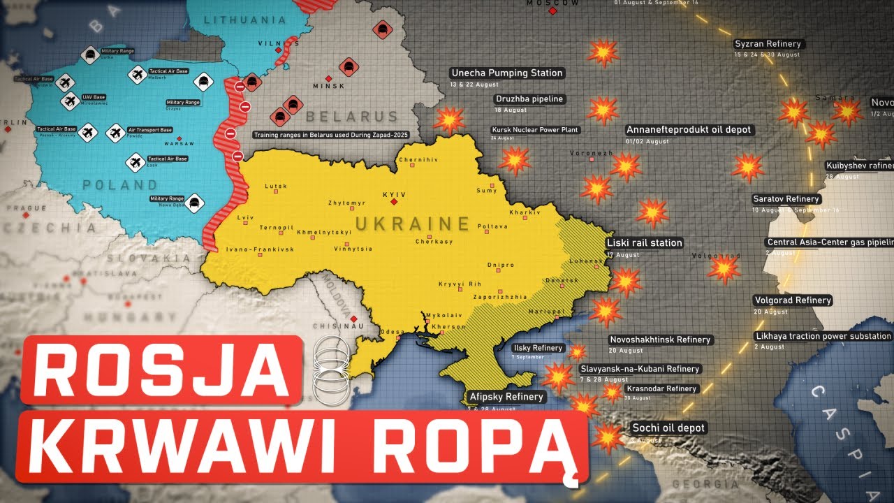 ReactFound's tweet card. Rosja bezradnie patrzy jak płoną jej rafinerie