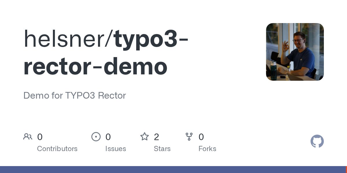 he_coli's tweet card. Demo for TYPO3 Rector. Contribute to helsner/typo3-rector-demo development by creating an account on GitHub.