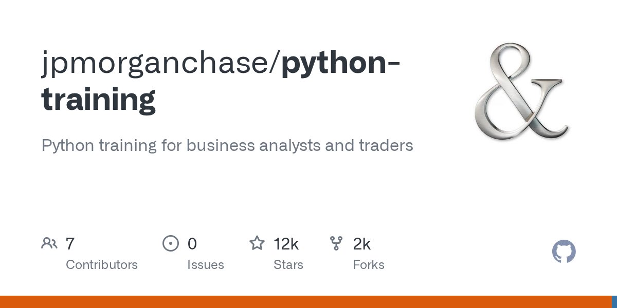 pyquantnews's tweet card. Python training for business analysts and traders. Contribute to jpmorganchase/python-training development by creating an account on GitHub.