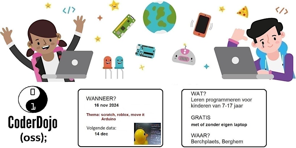 CoderDojoOss's tweet card. CoderDojo Oss is een initiatief om kinderen te leren programmeren.