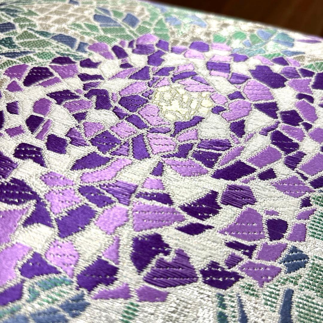 正絹 六通袋帯 【シルバー 紫 花々】 メルカリで詳細をチェック↓↓