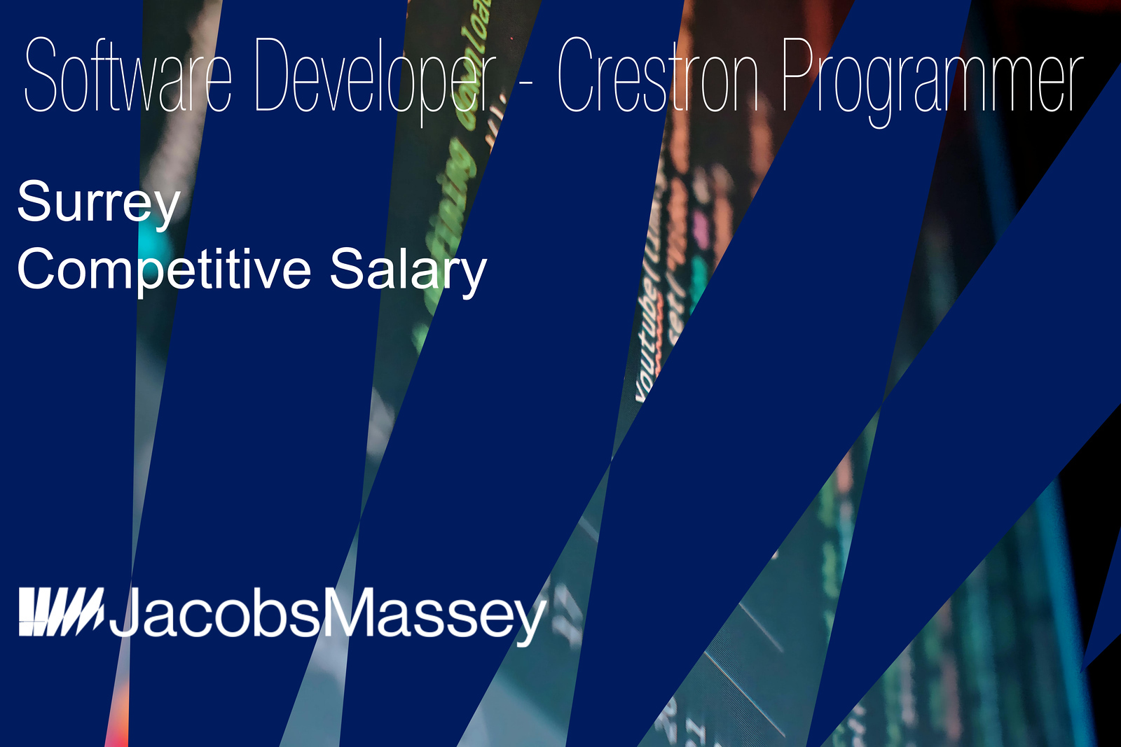 JacobsMassey's tweet card. Our client is seeking an experienced Software Developer to take ownership of the design and development of audio-visual applications. You will work closely with cross-functional teams, acting as a...