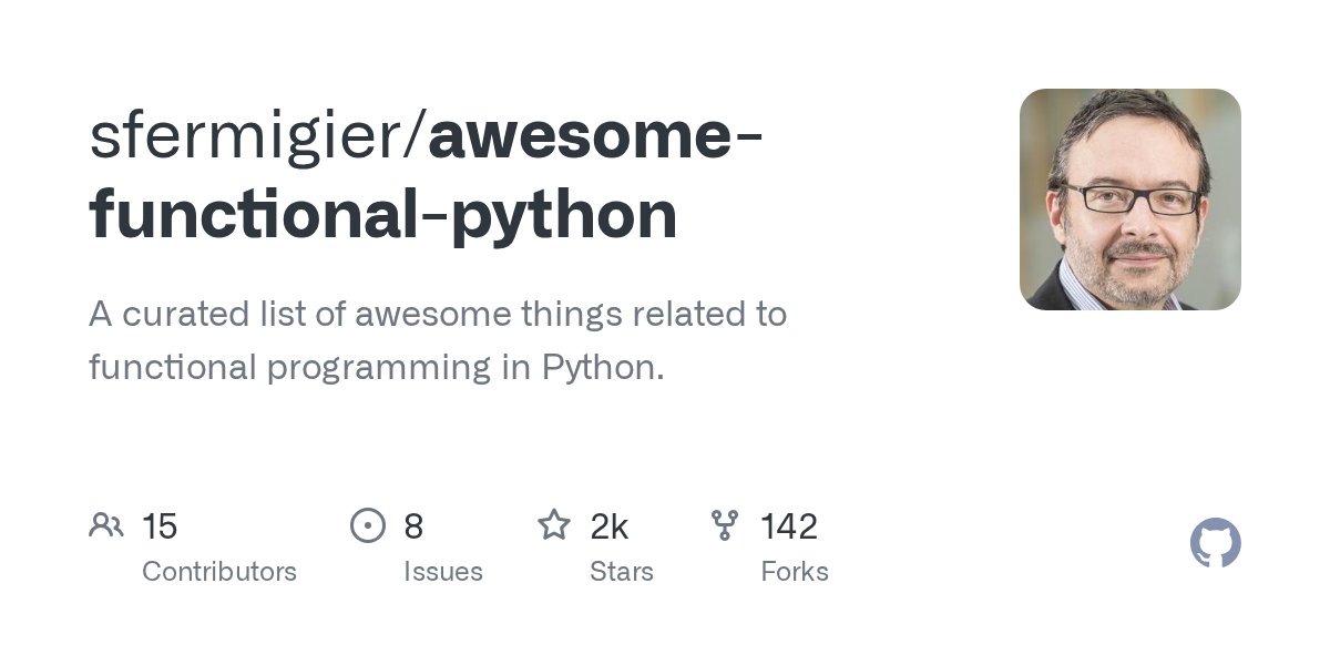 firozkhxn_'s tweet card. A curated list of awesome things related to functional programming in Python. - sfermigier/awesome-functional-python