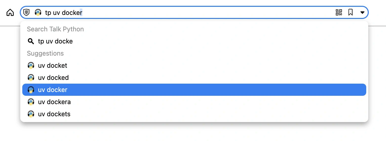 mkennedy's tweet card. It's now possible to search the podcasts from anywhere.