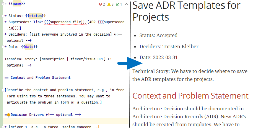 develishdevelop's tweet card. Create AsciiDoc Templates for ADR's and use them in your Project on all Platforms