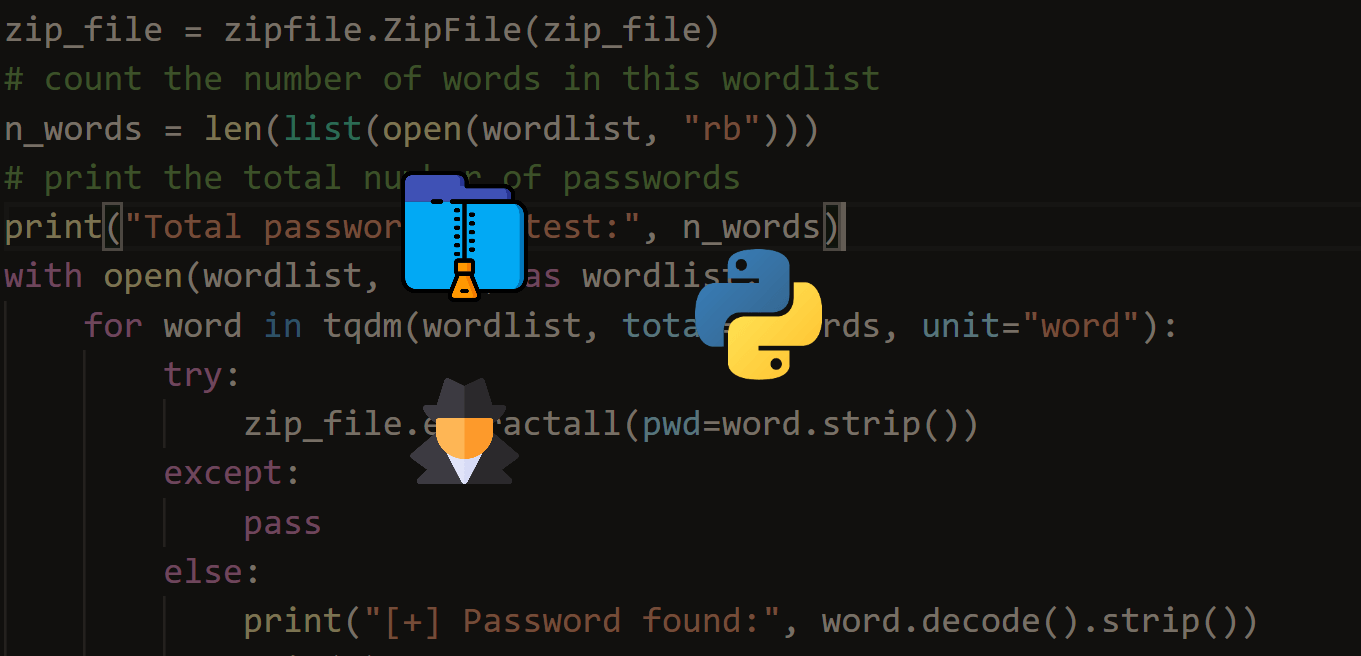 ThePythonCode1's tweet card. Learn how to crack zip file passwords using dictionary attack in Python using the built-in zipfile module.