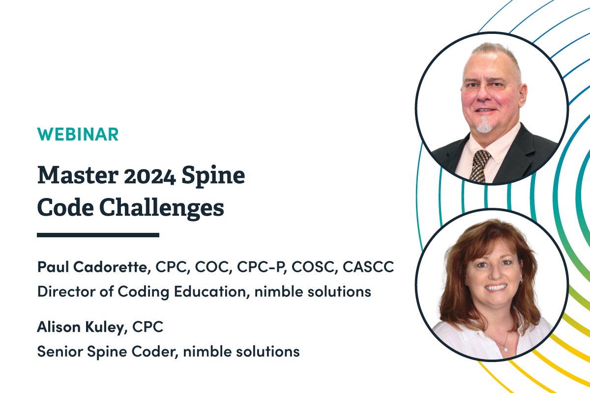 nimblercm's tweet card. Access 2024 CPT updates for spine procedures and master ASC spine coding challenges with nimble solutions on-demand webinar.
