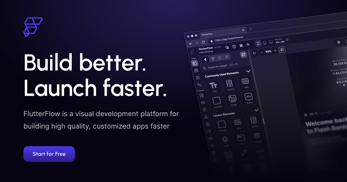 FlutterflowDevs's tweet card. Start building mobile & web apps for free. Upgrade to export code and deploy to app stores and web.