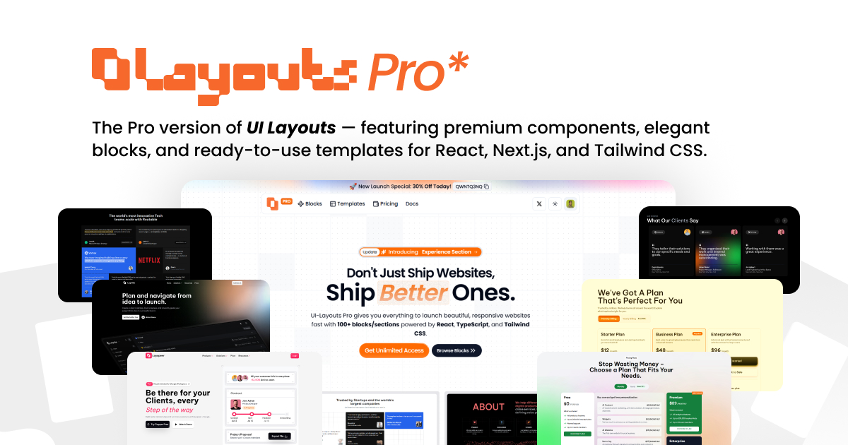 ProgrammerSiam's tweet card. The Pro version of UI Layouts — featuring premium components, elegant blocks, and ready-to-use templates for React, Next.js, and Tailwind CSS.