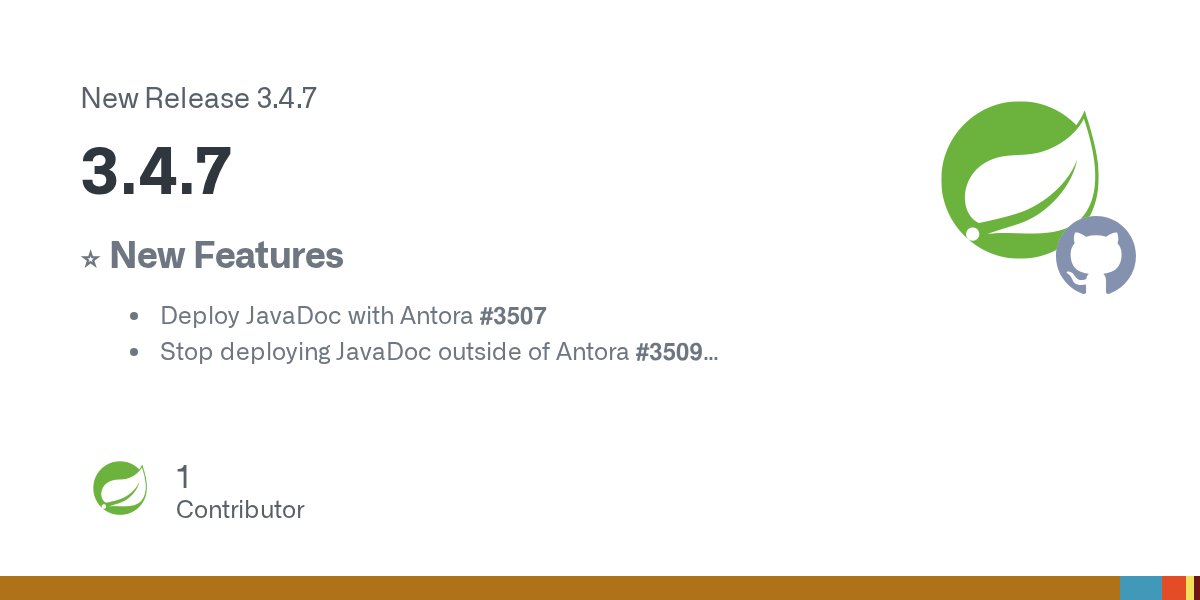 SpringSecurity's tweet card. ⭐ New Features Deploy JavaDoc with Antora #3507 Stop deploying JavaDoc outside of Antora #3509 🔨 Dependency Upgrades Bump ch-qos-logback from 1.5.18 to 1.5.22 #3567 Bump io.projectreactor:reacto...