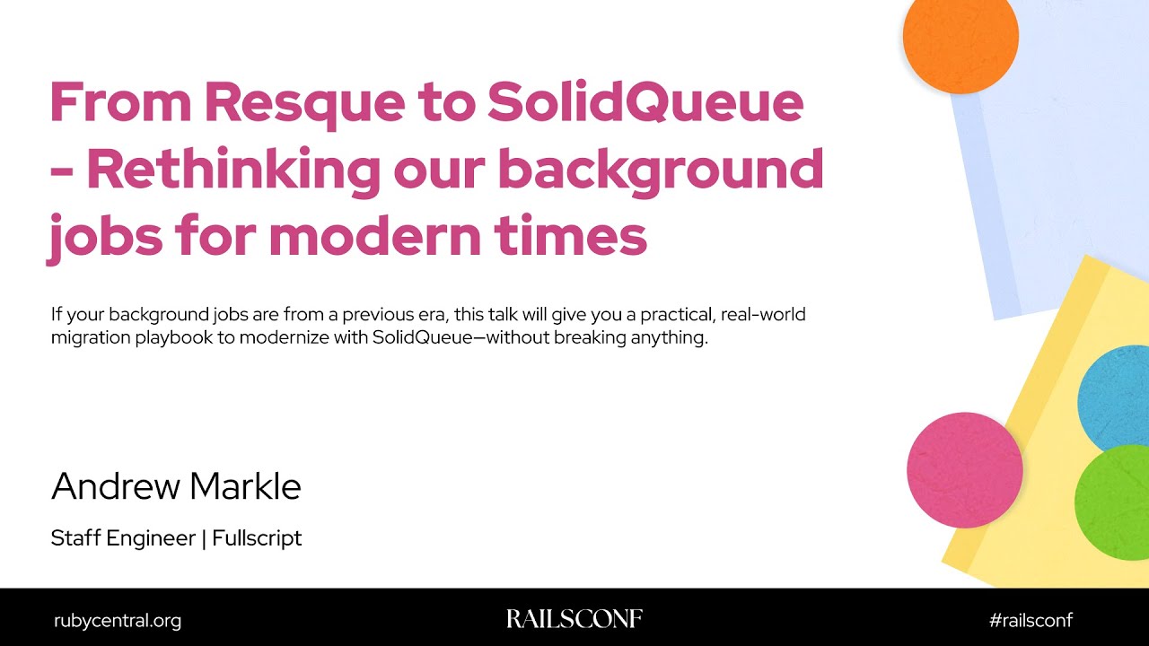 typeangled's tweet card. RailsConf 2025 From Resque to SolidQueue - Rethinking our background...