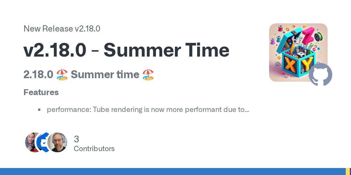 remcoder's tweet card. 2.18.0 🏖️ Summer time 🏖️ Features performance: Tube rendering is now more performant due to the use of BatchedMesh. This results in higher frame rates especially for larger models. (requires...