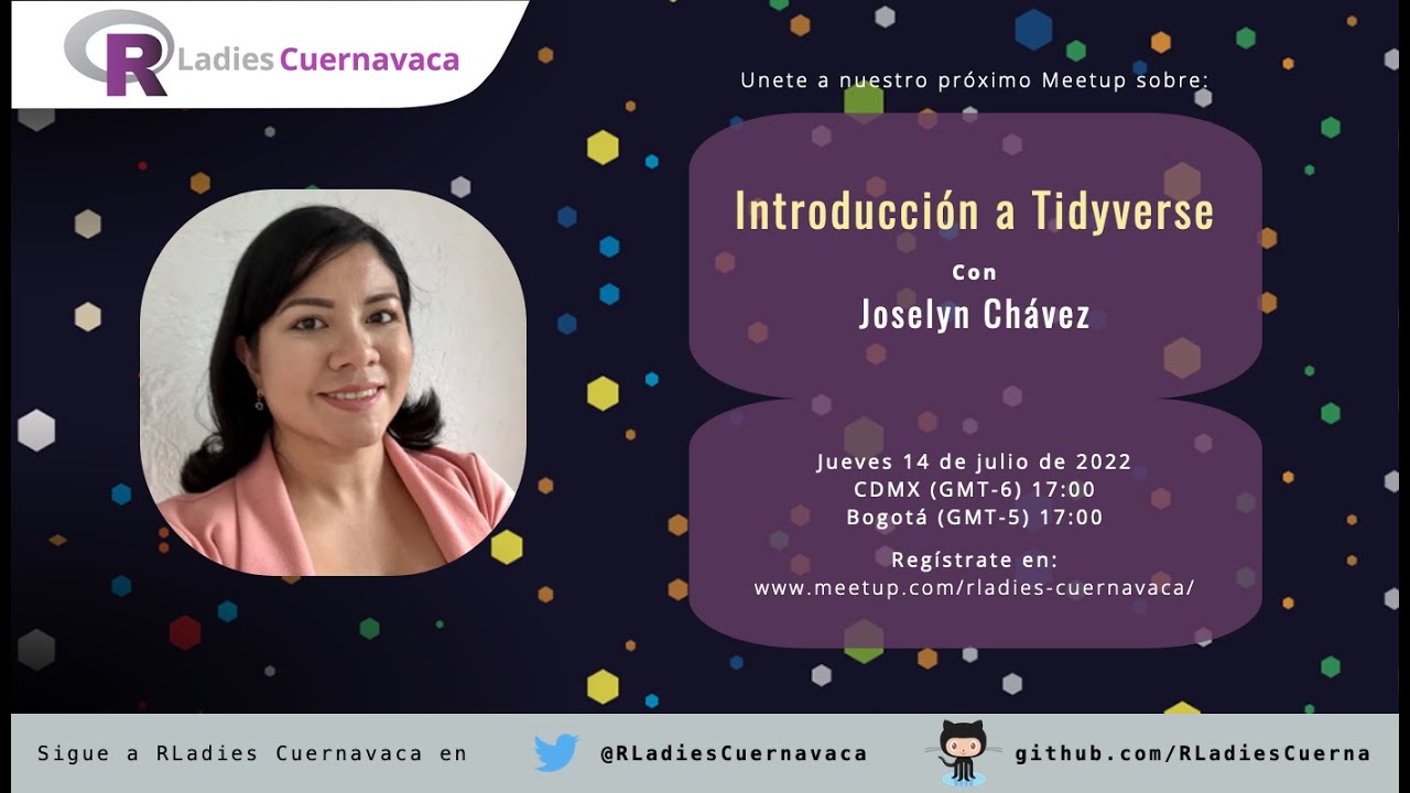 RLadiesCDMX's tweet card. Meetup Julio 2022: Introducción a Tidyverse