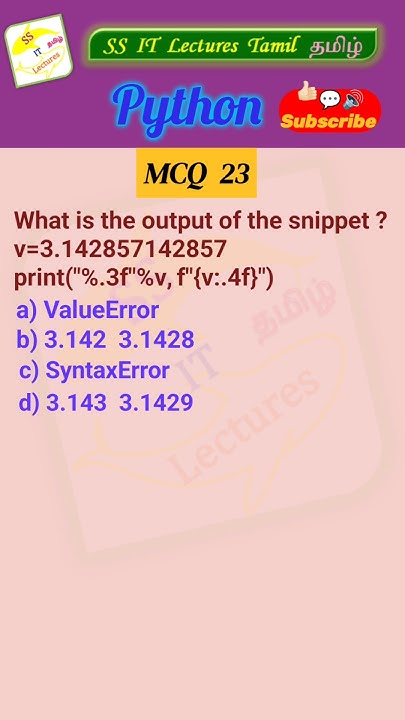 SS_ITLecsTamil's tweet card. Python MCQ 23 - Test Your Skills #python #pythonprogramming #python...