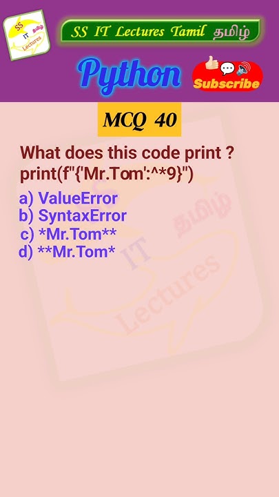 SS_ITLecsTamil's tweet card. Python MCQ 40 - Test Your Skills #python #pythonprogramming #python...