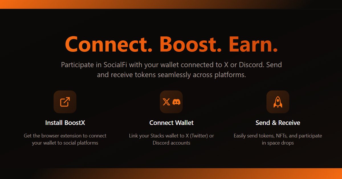 boostx_app's tweet card. SocialFi Powered by Stacks and Built on Bitcoin