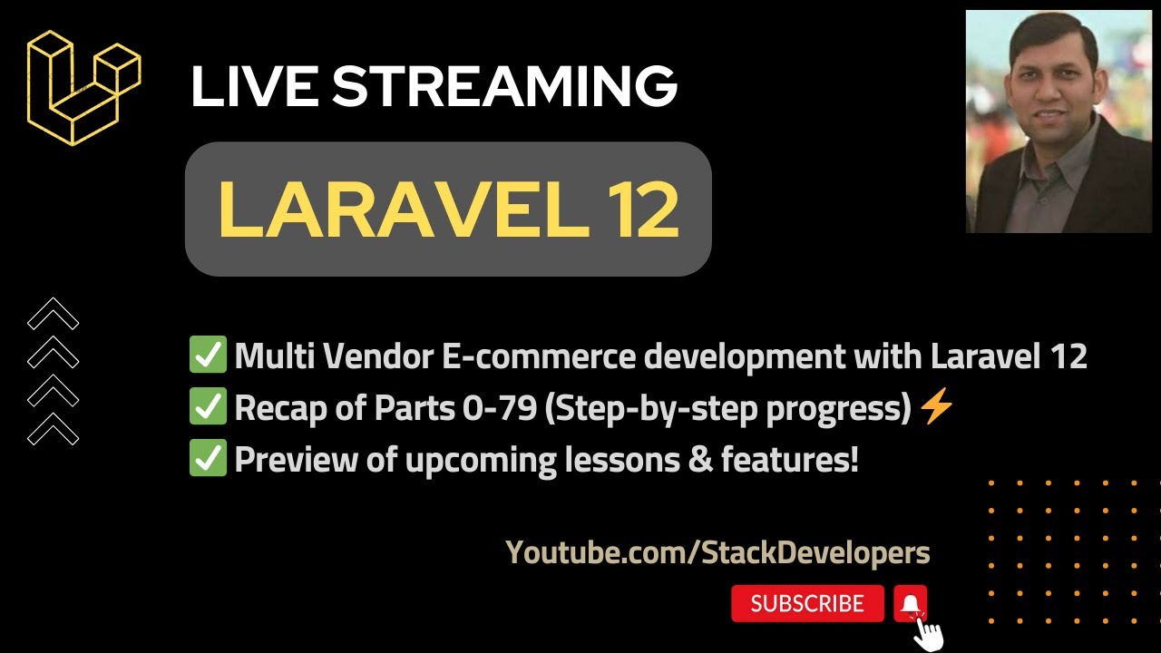 stacdevelopers's tweet card. Laravel 12 E-commerce LIVE 🔴 | Full Recap + Advanced Features +...