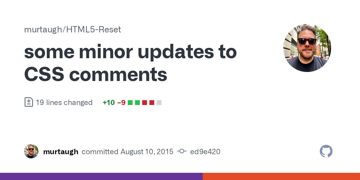 html5reset's tweet card. some minor updates to CSS comments · murtaugh/HTML5-Reset@ed9e420