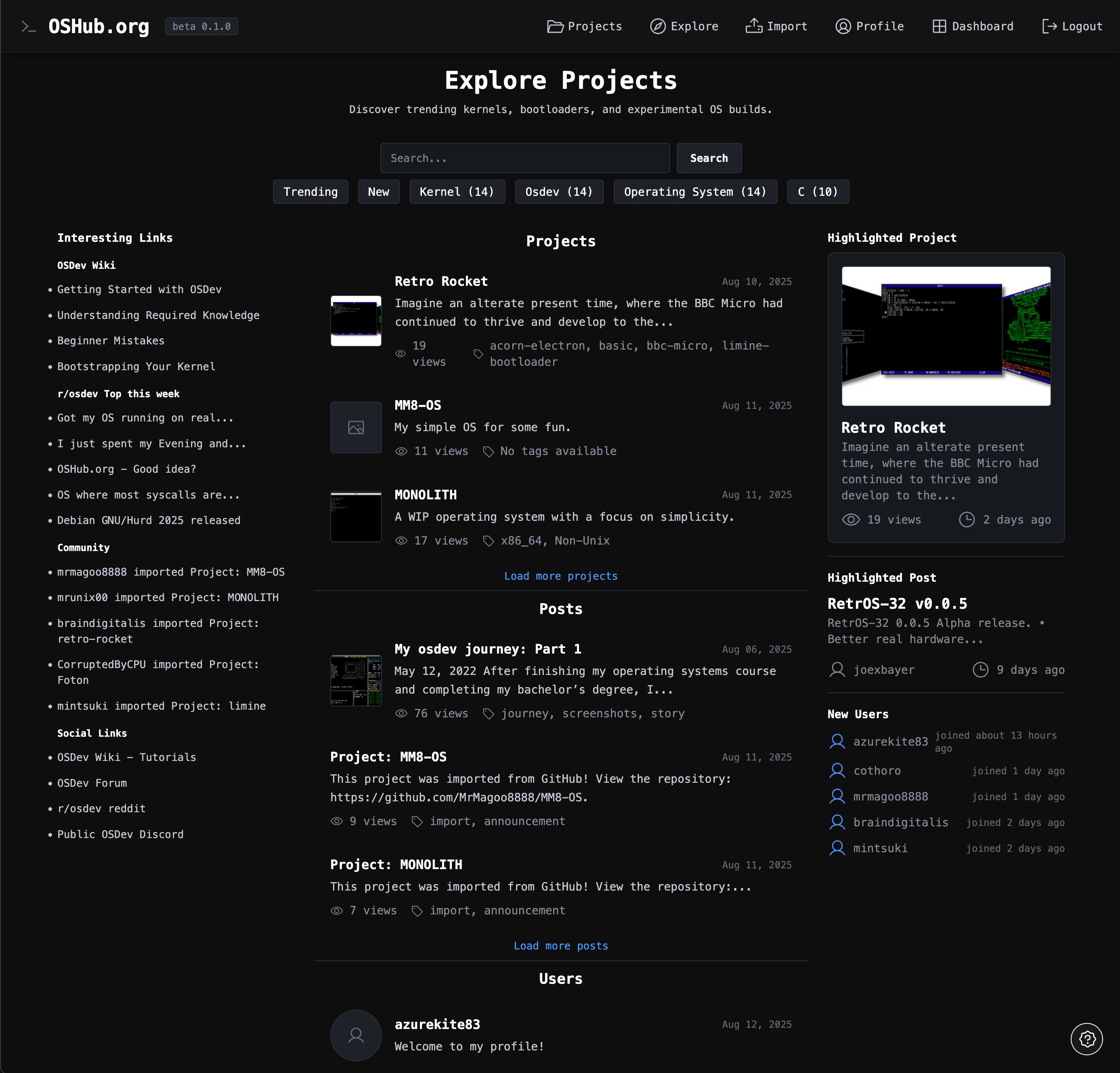 oshub_org's tweet card. OSHub is a platform for sharing and collaborating on hobby OS projects.