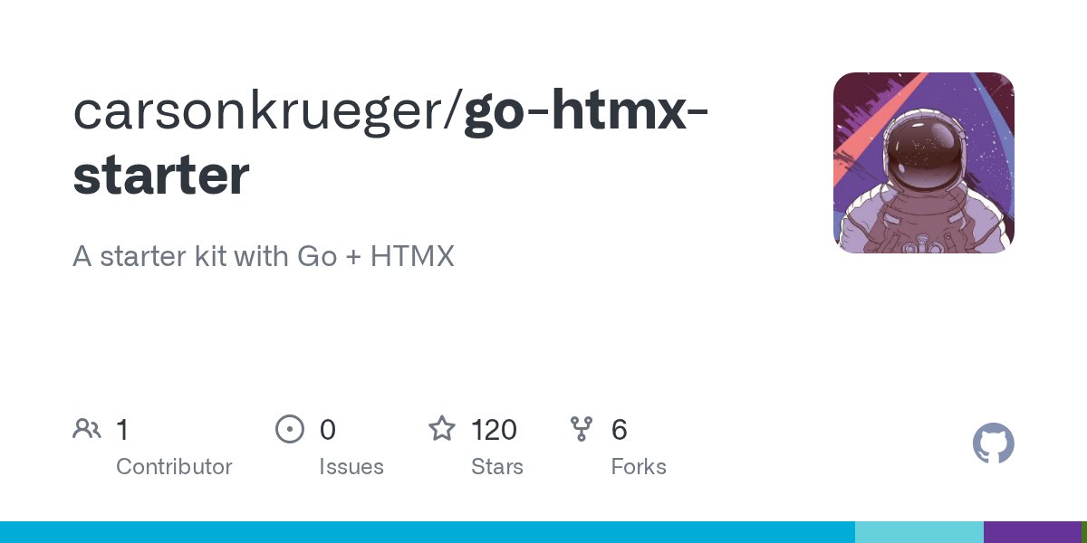 golangch's tweet card. A starter kit with Go + HTMX. Contribute to carsonkrueger/go-htmx-starter development by creating an account on GitHub.