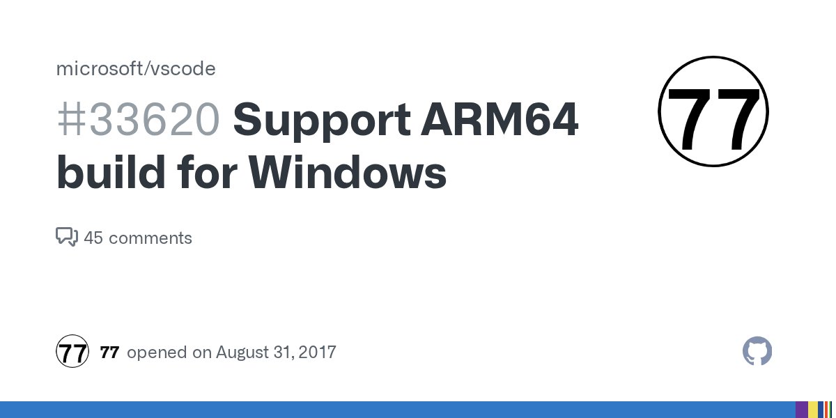 TypescriptCode's tweet card. New devices are coming to market in a couple months. These are ARM64 devices running the Windows 10 OS. Can we get an officially supported build of VS Code that runs native on ARM64?
