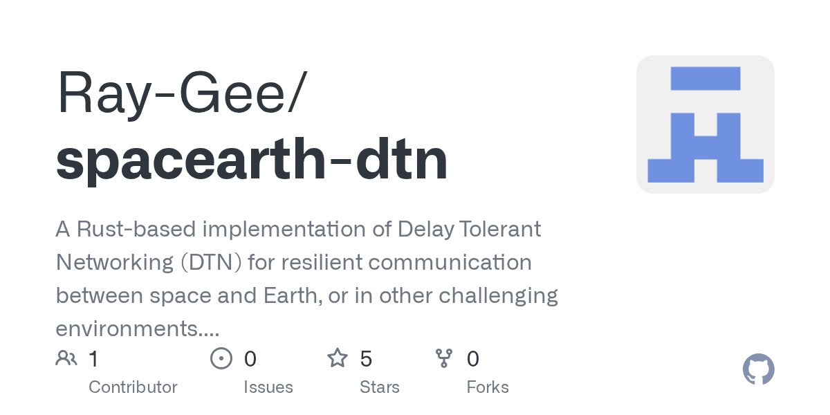 rust_programmer's tweet card. A Rust-based implementation of Delay Tolerant Networking (DTN) for resilient communication between space and Earth, or in other challenging environments. Includes basic bundle creation and CLI tool...