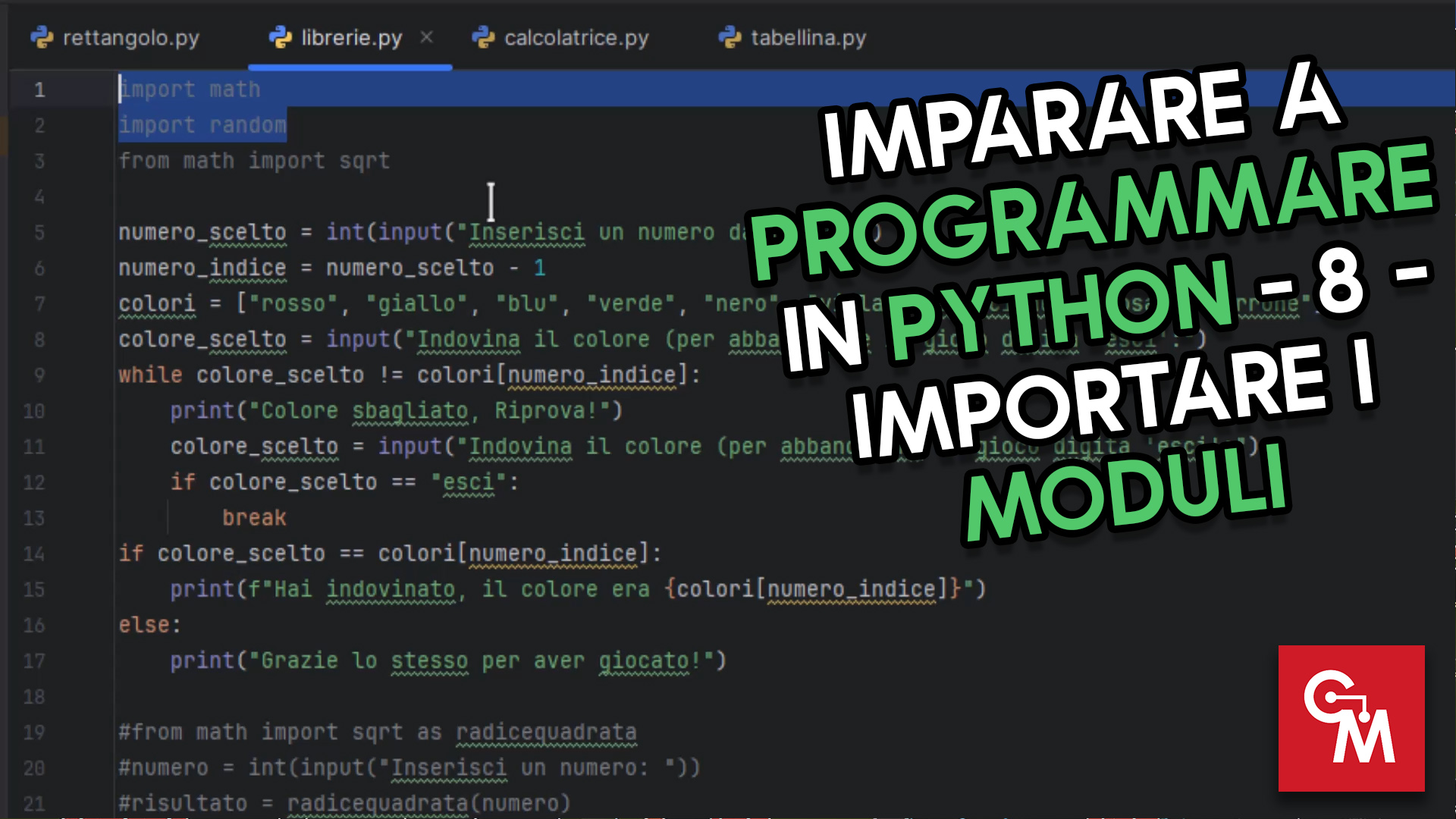 ClaudiomasciC's tweet card. Imparare a programmare in Python - 8 - Importare i moduli (o Librerie): Importare moduli nel proprio progetto ed estenderne le funzionalità.