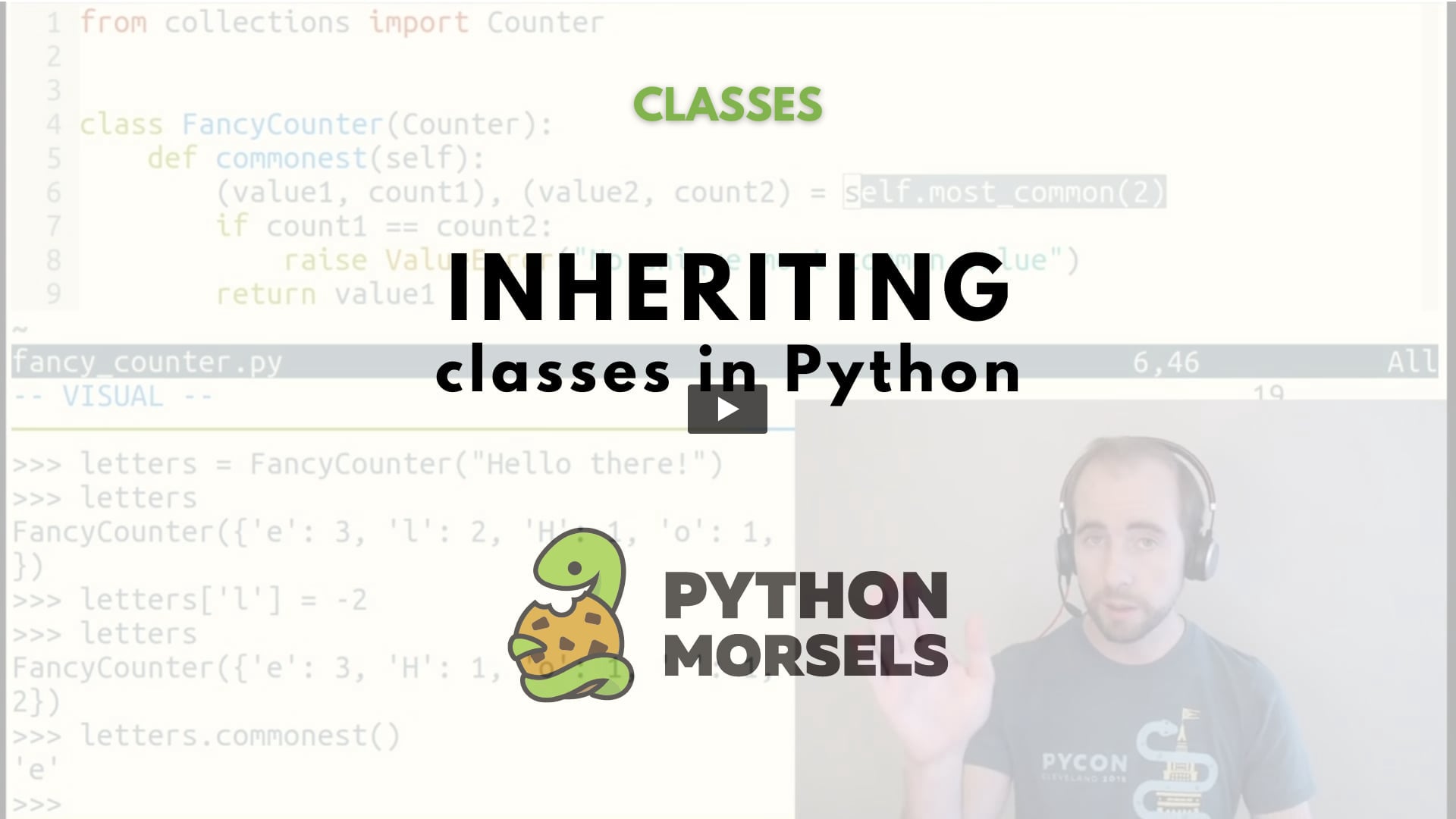 PythonMorsels's tweet card. To inherit your class from another class, put parentheses after the class name and list parent classes. We allow multiple inheritance in Python, but we usually prefer single class inheritance.