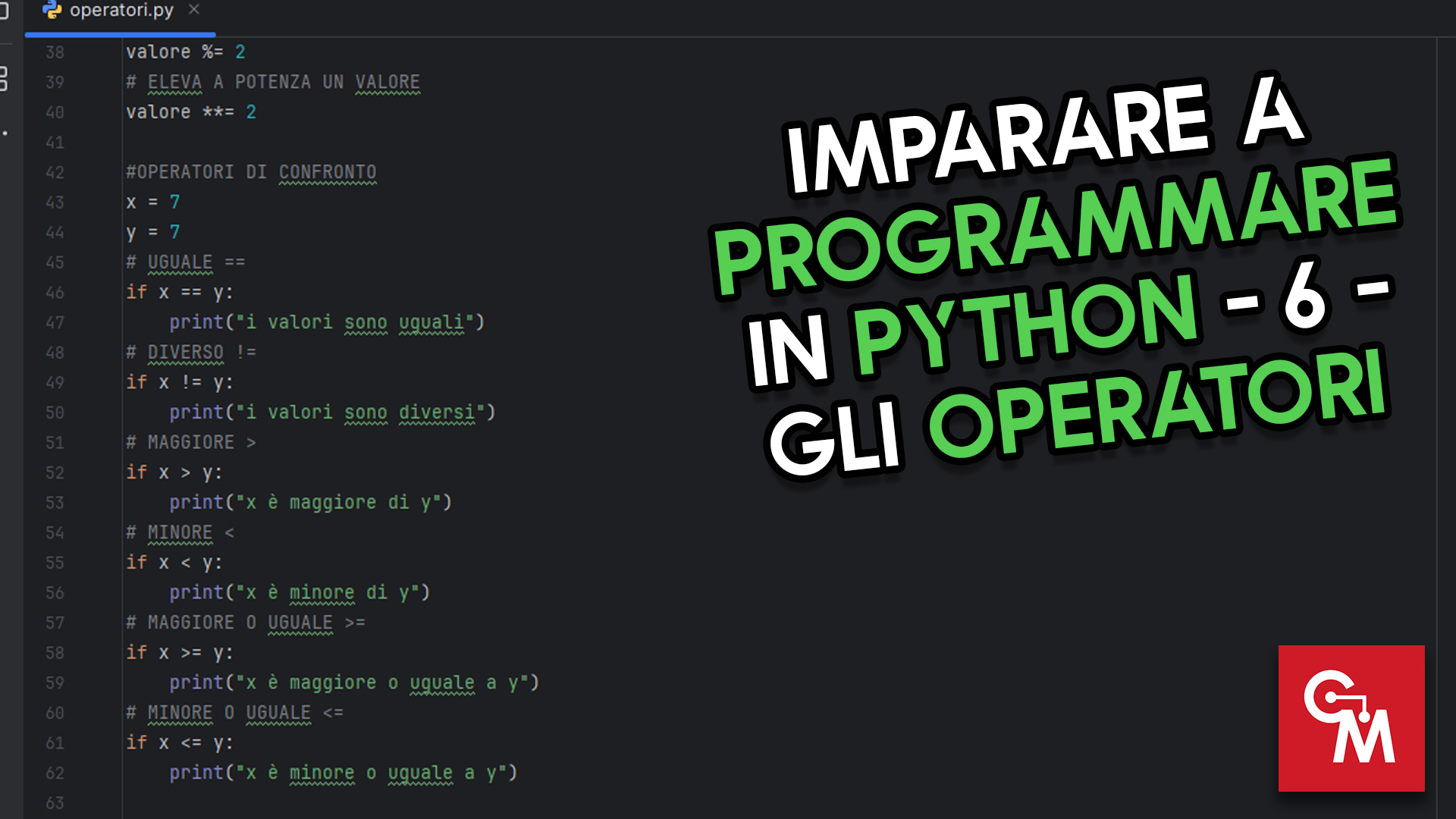 ClaudiomasciC's tweet card. Imparare a Programmare in Python - 6 - Gli Operatori: Gli operatori permettono di eseguire operazioni su variabili e valori.