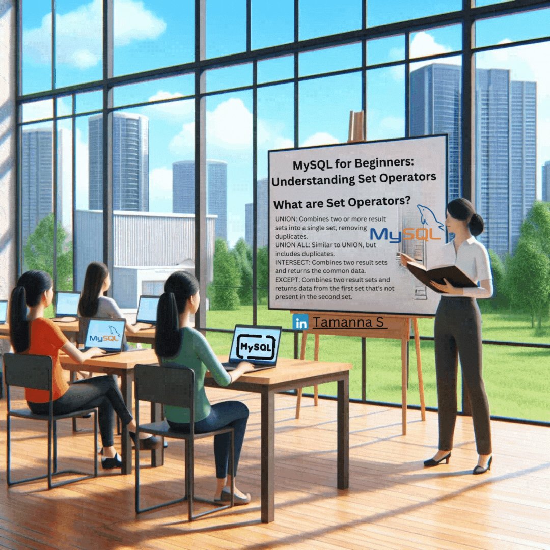 Tamannashk's tweet card. Welcome to the MySQL for Beginners series! In this blog post, we’ll dive into the fascinating world of set operators in MySQL. Whether…