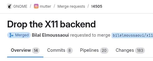 phoronix's tweet card. The merge to GNOME Mutter has finally happened that 'completely drops' the X11 back-end to make GNOME strictly focused on Wayland-based environments.