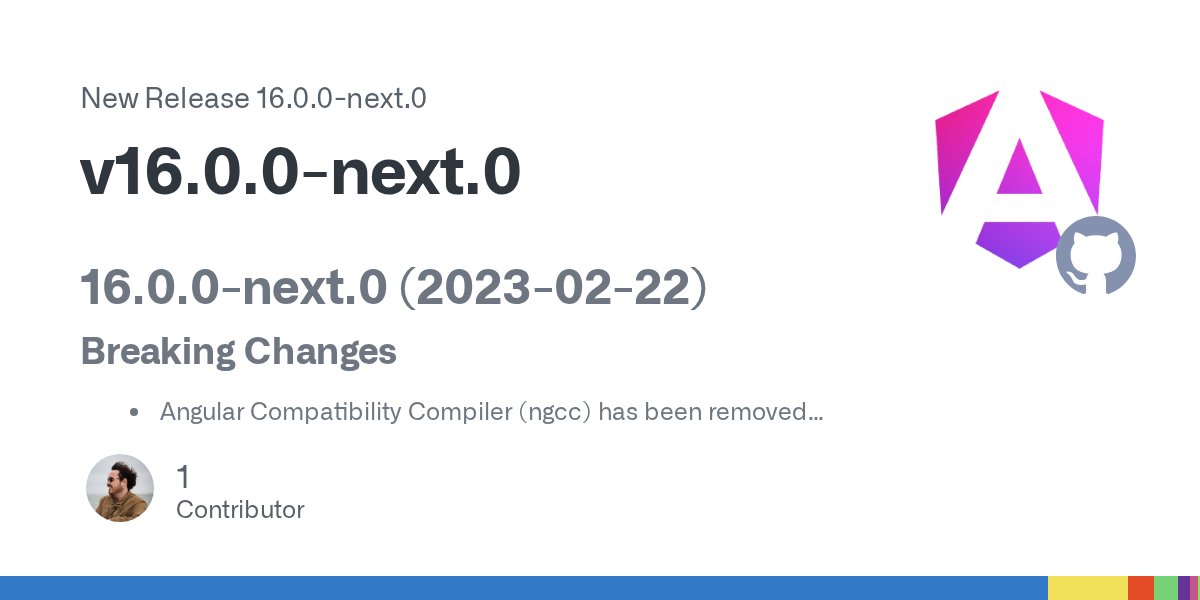 Enea_Jahollari's tweet card. 16.0.0-next.0 (2023-02-22) Breaking Changes Angular Compatibility Compiler (ngcc) has been removed and as a result Angular View Engine libraries will no longer work common MockPlatformLocation ...