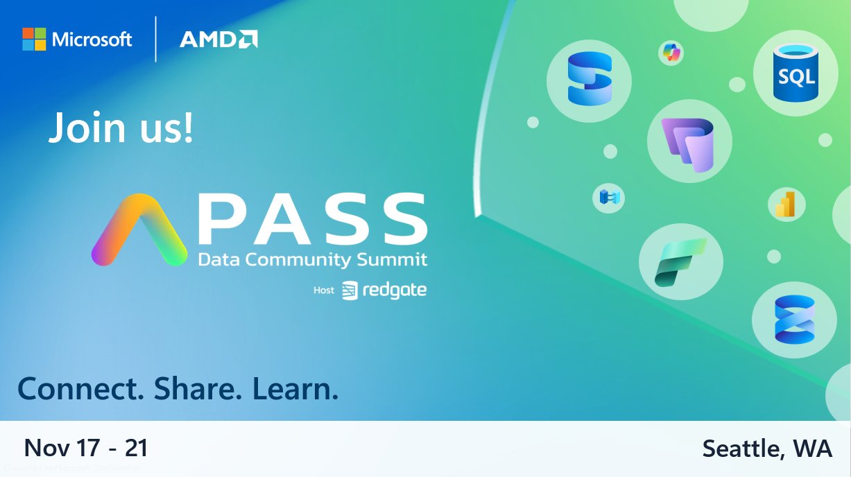 SQLServer's tweet card. Microsoft is excited to be back as the Sapphire Sponsor for this year’s PASS Data Community Summit, together with AMD. It’ll be a week packed...
