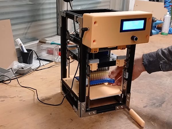 arduino's tweet card. Tristan Fogt designed this 96-channel pipetting machine that costs just a couple hundred dollars to build.