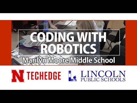 TeachCodeNeb's tweet card. Coding with Robotics, Marilyn Moore Middle School