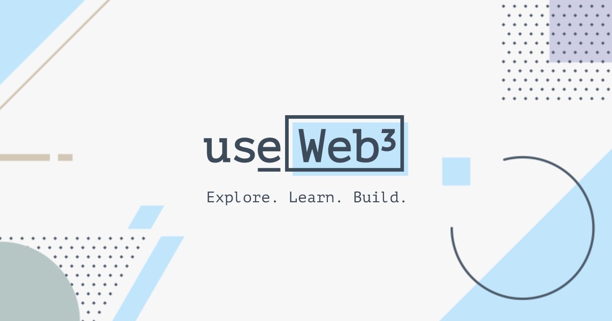 useWeb3's tweet card. A platform for developers to learn about Web3. Explore tutorials, guides, courses, challenges and more. Learn by building ⚒️ Find your job ✨ Start contributing