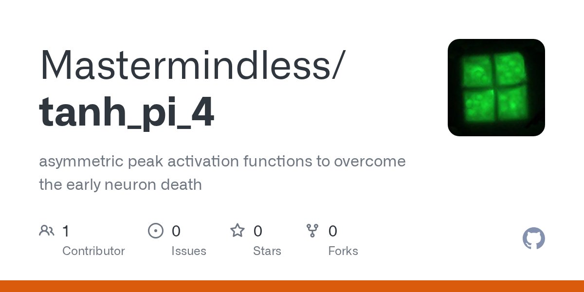 MSchwill's tweet card. asymmetric peak activation functions to overcome the early neuron death - Mastermindless/tanh_pi_4