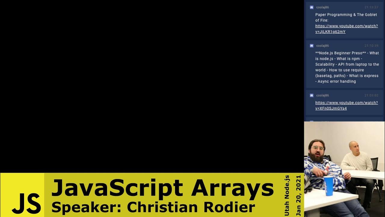 utahnodejs's tweet card. [Live] JavaScript Arrays w/ Christian Rodier - Jan 20, 2022 - Utah...