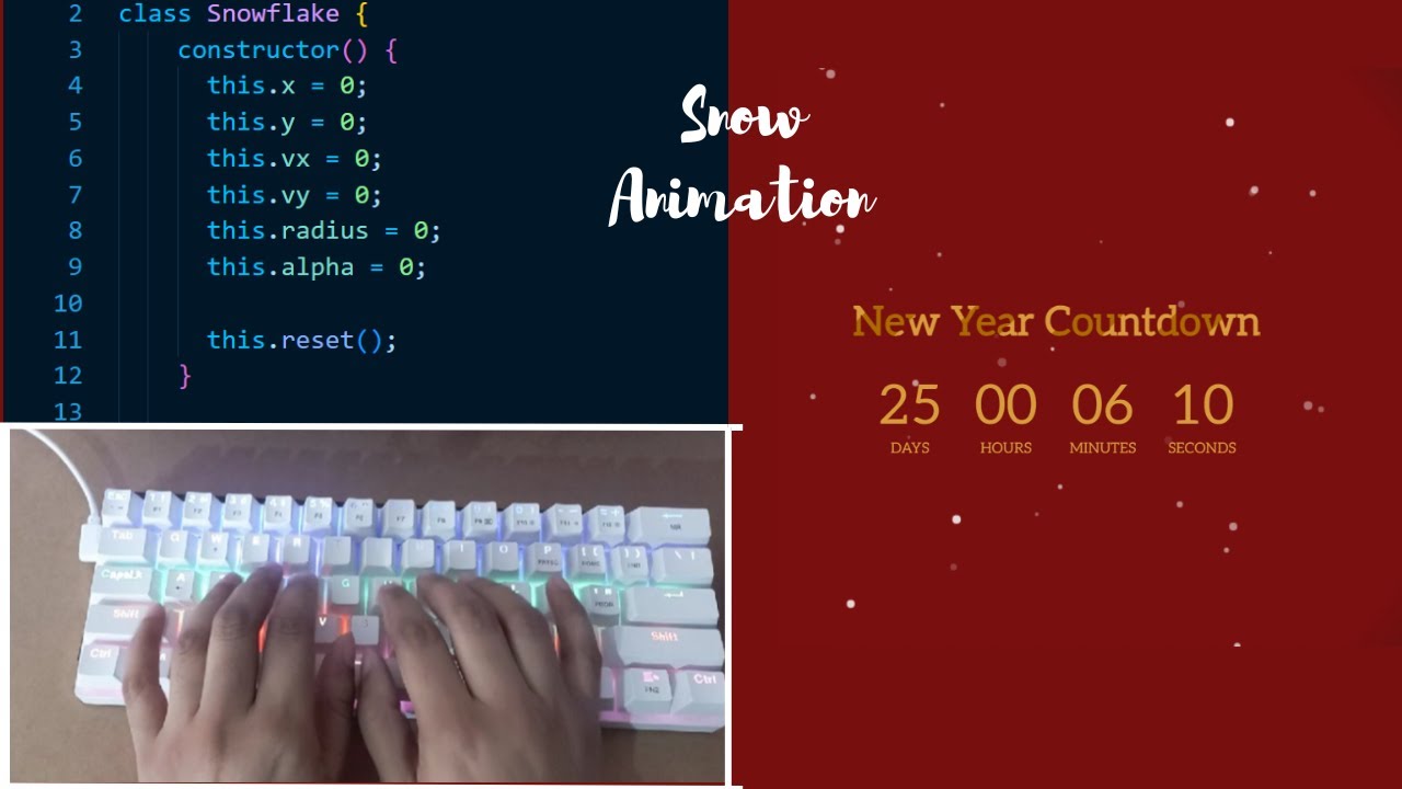 aymaniscoding's tweet card. ASMR Programming - New Year Countdown JavaScript (Snow Animation) -...
