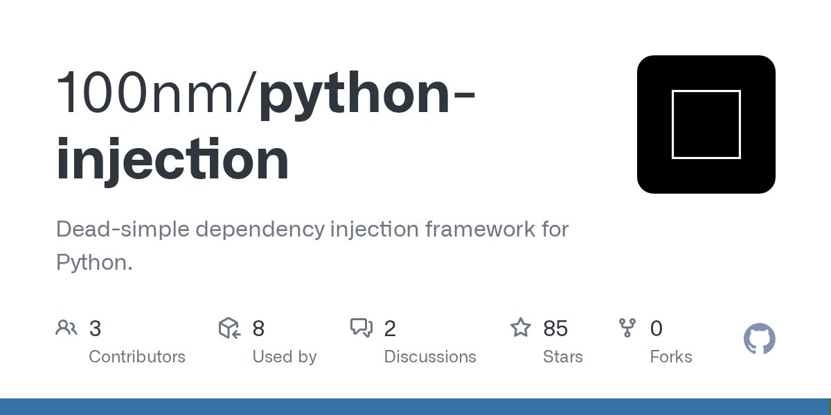 PythonHub's tweet card. Dead-simple dependency injection framework for Python. - 100nm/python-injection
