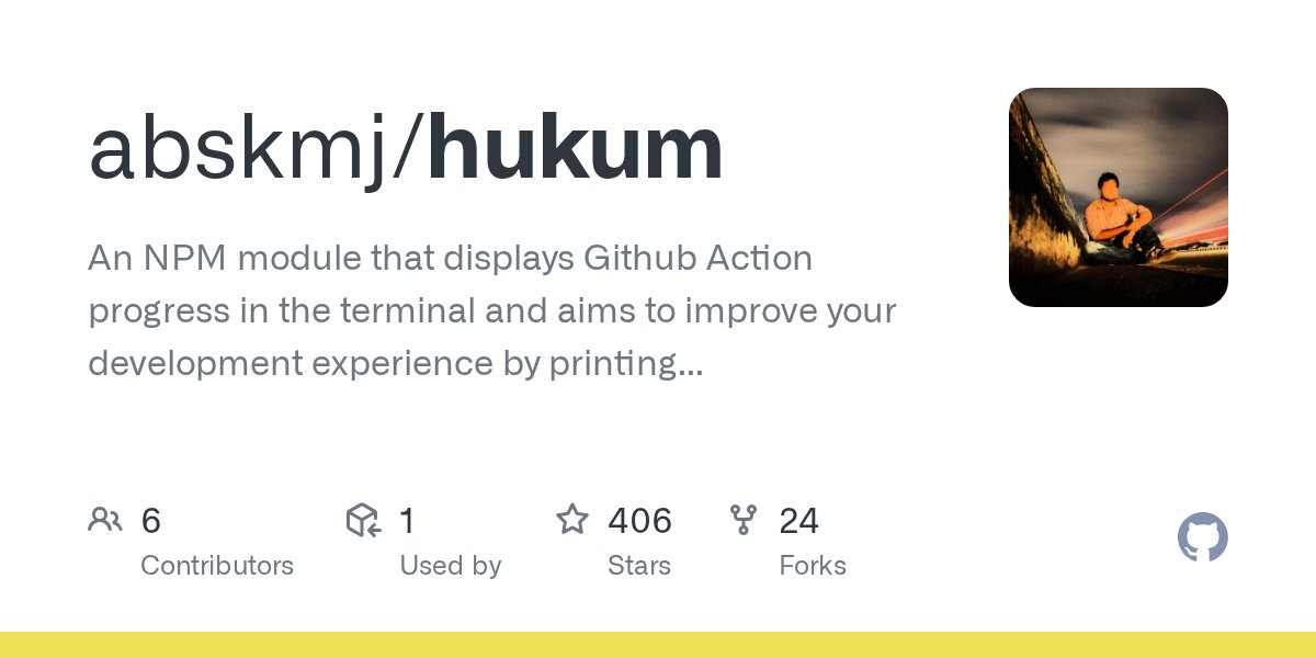 jsdotgit's tweet card. An NPM module that displays Github Action progress in the terminal and aims to improve your development experience by printing status in realtime. - abskmj/hukum