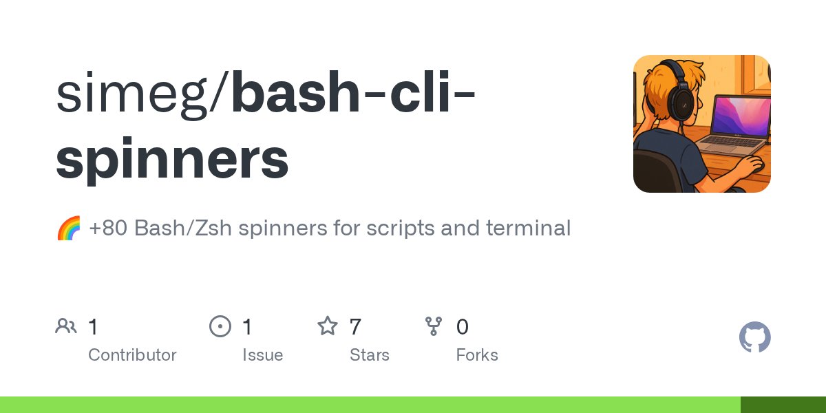 prplcode's tweet card. 🌈 +80 Bash/Zsh spinners for scripts and terminal. Contribute to simeg/bash-cli-spinners development by creating an account on GitHub.