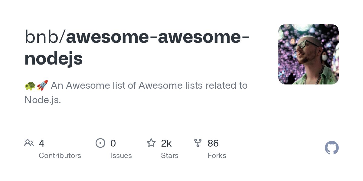 JavaScriptDaily's tweet card. 🐢🚀 An Awesome list of Awesome lists related to Node.js. - bnb/awesome-awesome-nodejs