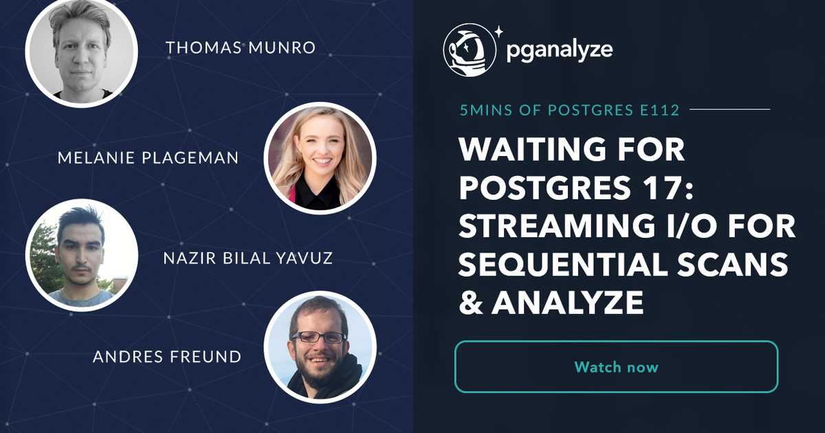 bianchiondbs's tweet card. We discuss streaming and vectored I/O in Postgres 17. This is an important step towards implementing asynchronous I/O in Postgres. In Postgres 17 we do not yet have asynchronous I/O, but we do see a...