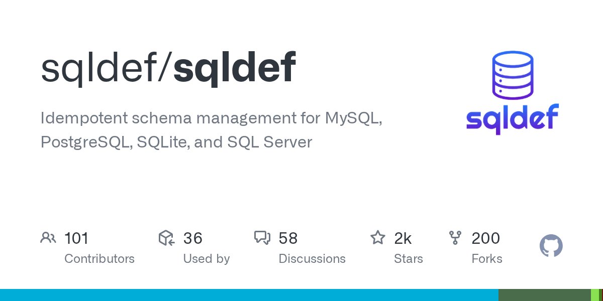 aWebprogrammer's tweet card. Idempotent schema management for MySQL, PostgreSQL, SQLite, and SQL Server - sqldef/sqldef