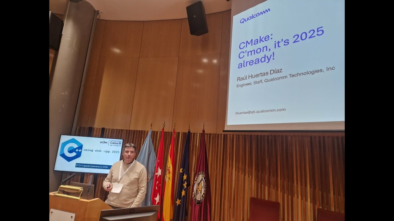 usingstdcpp's tweet card. CMake: C'mon, it's 2025 already! - Raúl Huertas