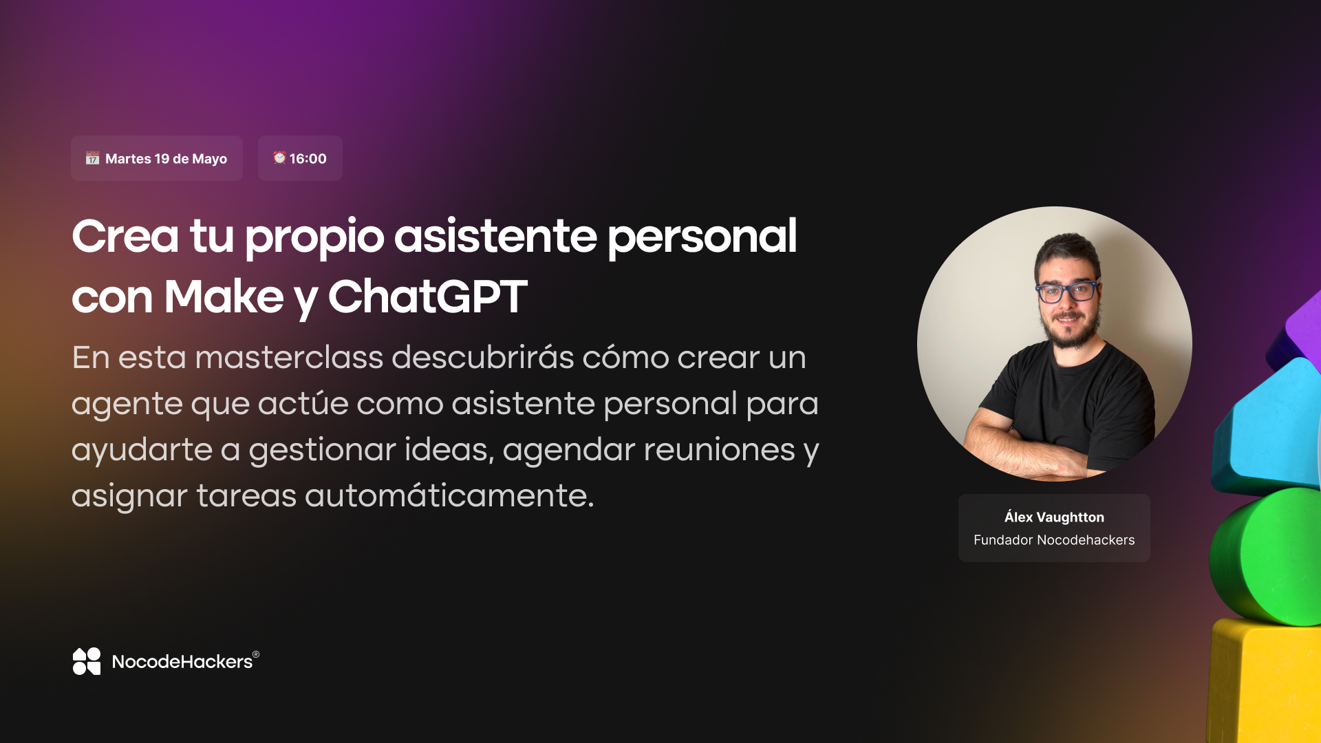 Vaughtton's tweet card. En esta masterclass descubrirás cómo crear un agente que actúe como asistente personal para ayudarte a gestionar ideas, agendar reuniones y asignar tareas automáticamente.