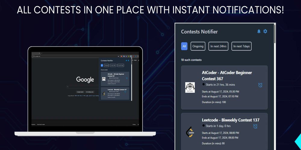 prod42net's tweet card. Introducing 𝐂𝐨𝐧𝐭𝐞𝐬𝐭 𝐍𝐨𝐭𝐢𝐟𝐢𝐞𝐫 - Your all-in-one solution to enhance your coding contest experience!...